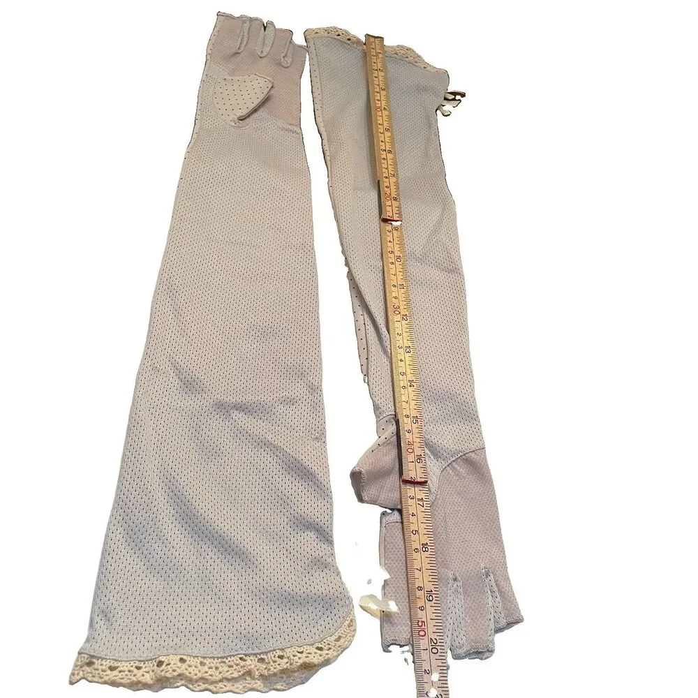 Coquette Polka Dot Fingerless Lace Arm Warmers Dollette UV Driving Sleeves Cream
